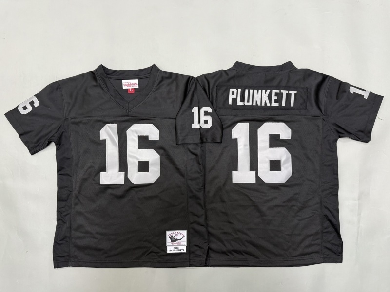 Youth Oakland Raiders #16 Plunkett Black Throwback Limited Nike NFL Jersey 01